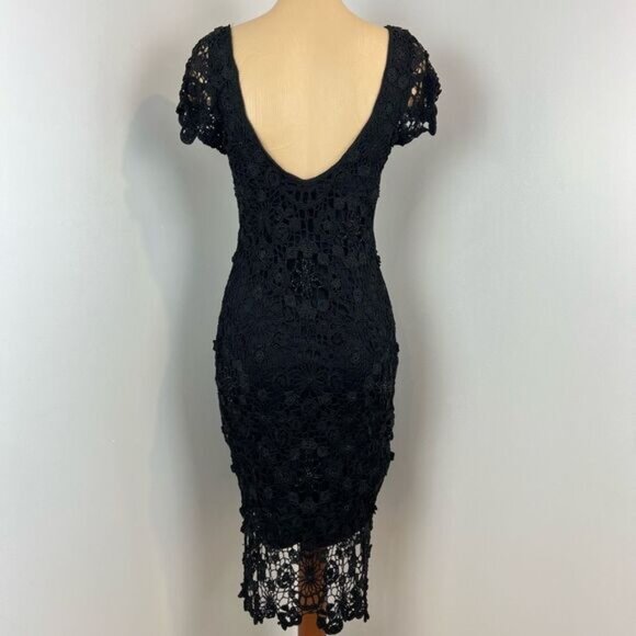 VTG Cartise International Black Sleeveless Crochet Open Back MIDI Dress 8 Goth - Picture 1 of 15